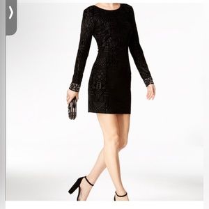 GUESS Velvet Flocked Geo-Pattern Sheath Dress